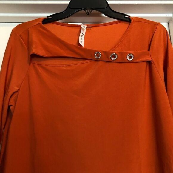NY COLLECTION - 🎉2XHP🎉 NWT - L Sz L Petite 3/4 Sleeve Cutout Top/“Spice Route” - Picture 13 of 14